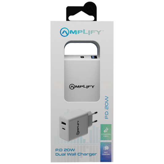 Amplify P.D. 20w Plus USB 12w Dual Wall Charger - White
