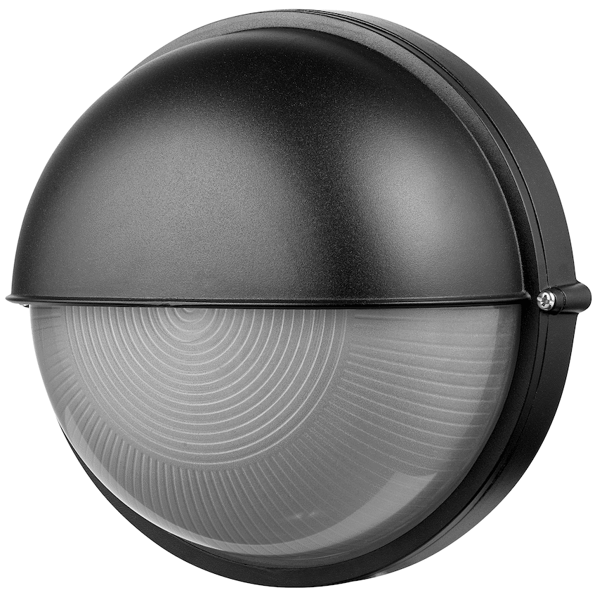 Ellies Arc Series - AC Round Bulkhead - Aluminium + Glass - E27 Base -BK