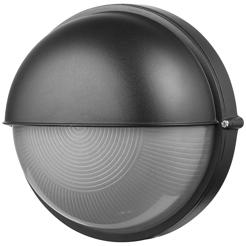 Ellies Arc Series - Large AC Round Bulkhead - Aluminium + Glass - E27 Base -BK
