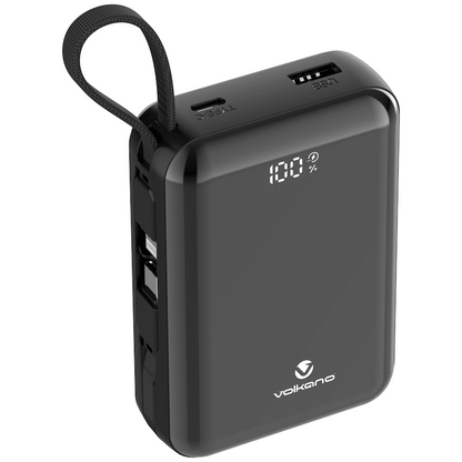Volkano Solace Series 20 000 mAh Power Bank with Built-in USB-C & Lightning Cable - Black