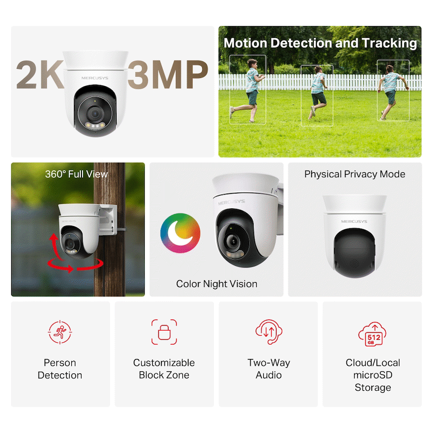 TP-Link Mercusys Outdoor Pan/Tilt Security Wi-Fi Camera