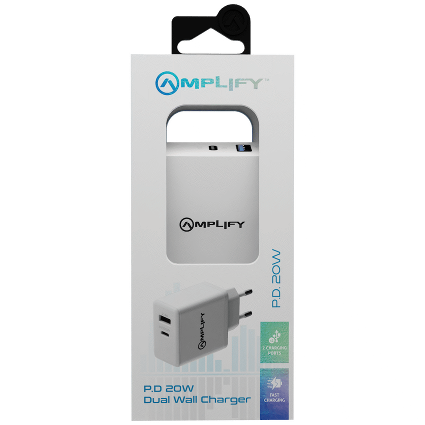 Amplify P.D. 20w Plus USB 12w Dual Wall Charger - White