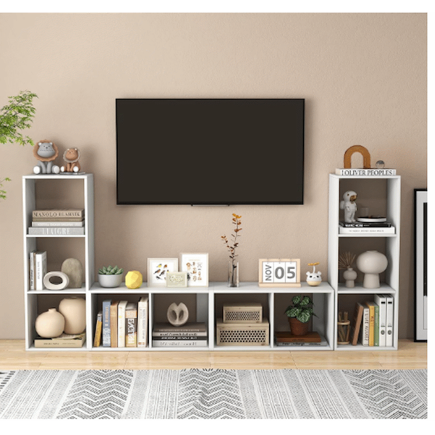 Everfurn Grayscale 3 Tier Bookshelf White, High Pressure Laminate