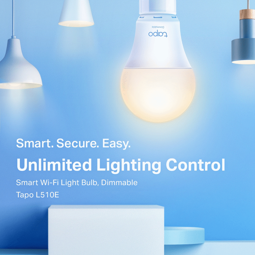 TP-Link Tapo L510E 8.7w Smart Wi-Fi Warm White Light Bulb, Dimmable, A60, E27