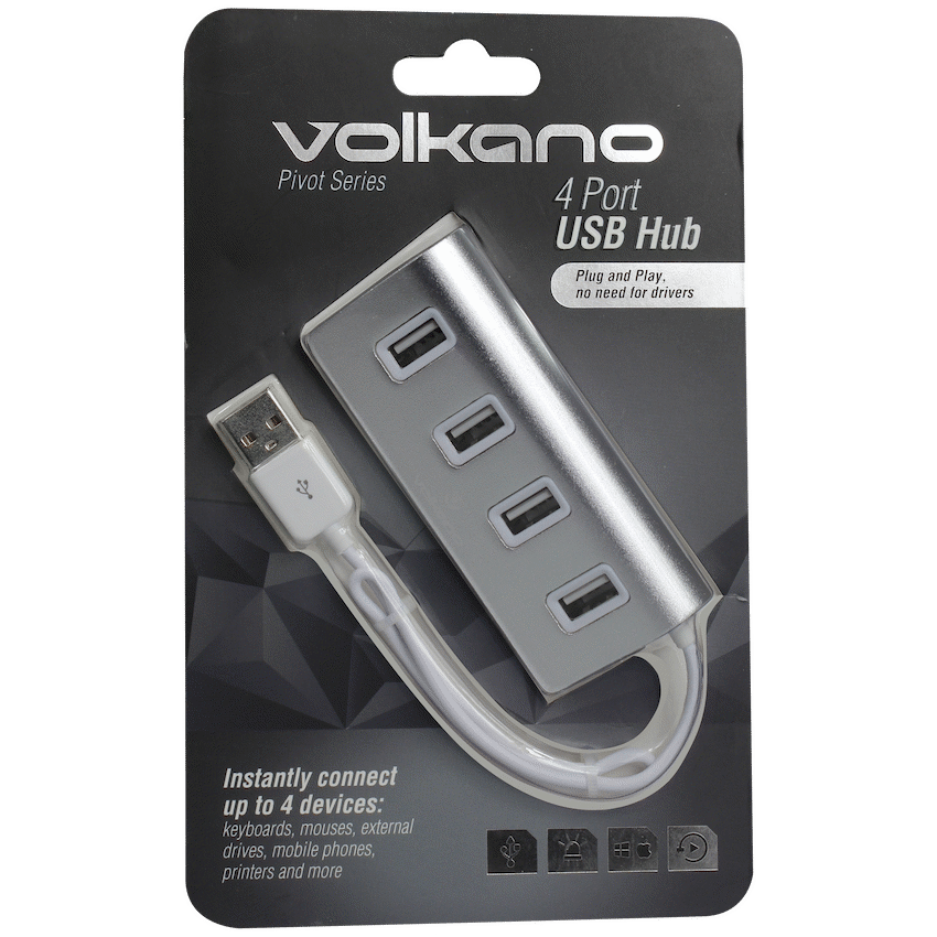 Volkano Pivot series 4 port USB Hub - silver