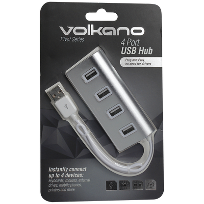 Volkano Pivot series 4 port USB Hub - silver