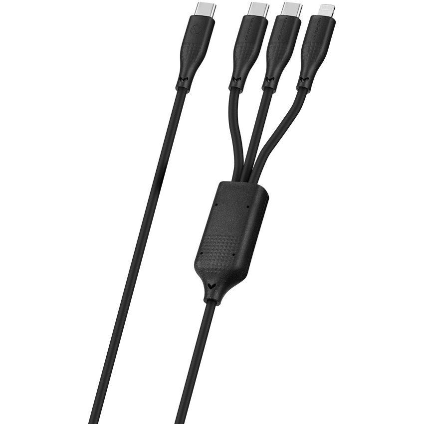 Volkano Nova Series USB C to 2 USB C and lightning cable 100W TPE-Black