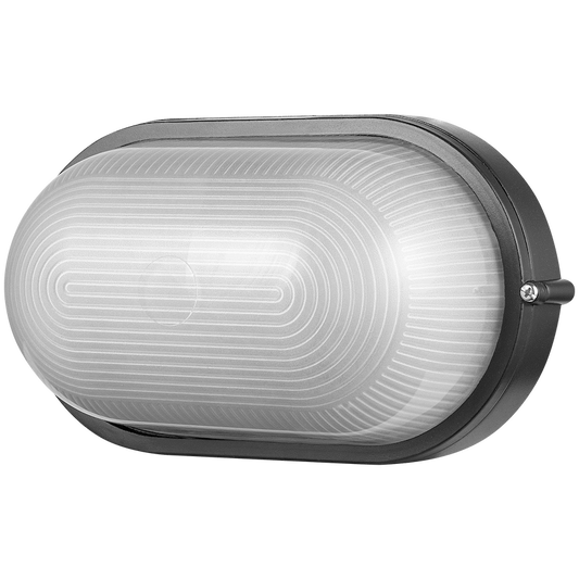 Ellies Illume Series - AC Oval Bulkhead - Aluminium + Glass - E27 Base - BK