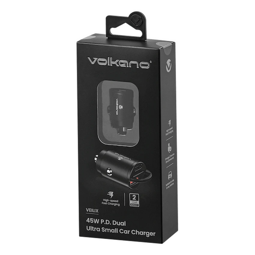 Volkano Veilix Series 45w PD Dual USB-A and USB-C Ultra Small Car Charger - Black