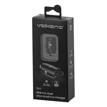 Volkano Veilix Series 45w PD Dual USB-A and USB-C Ultra Small Car Charger - Black