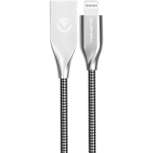 Volkano Iron Series Round Metallic Spring MFI Lightning Cable 6ft - Silver