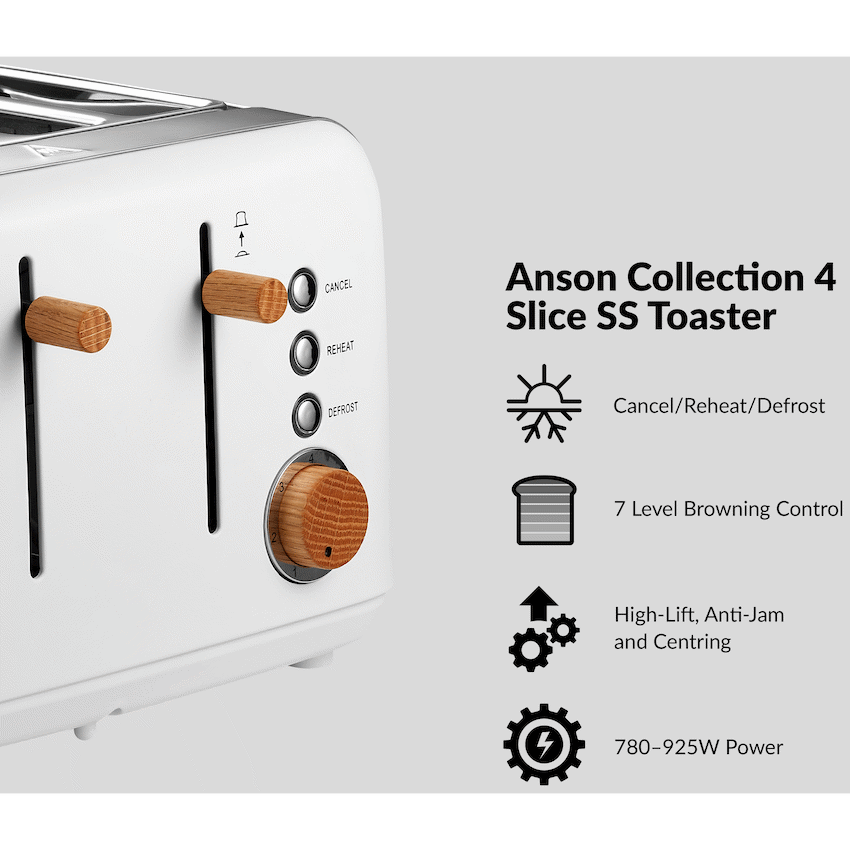 Boden Stark Anson Collection 4 Slice SS Toaster White