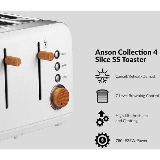 Boden Stark Anson Collection 4 Slice SS Toaster White