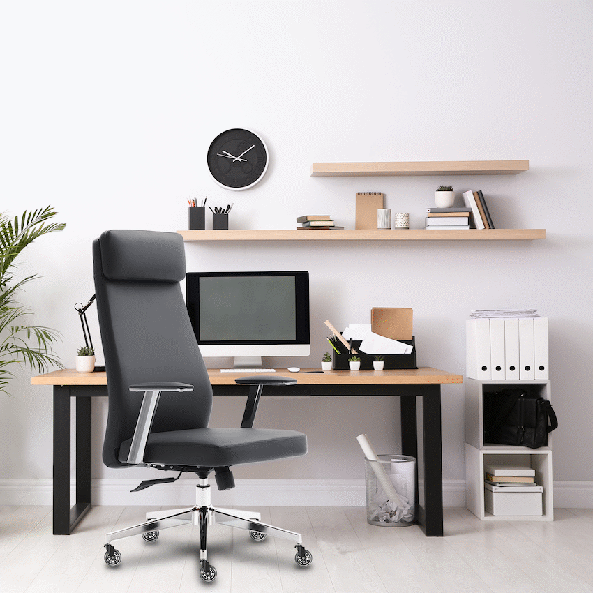 Everfurn Ruby High Back Office Chair, Chrome Metal Base