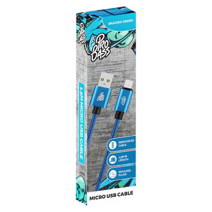 Pro Bass Braided Series Micro USB Cable - Blue 1.5m