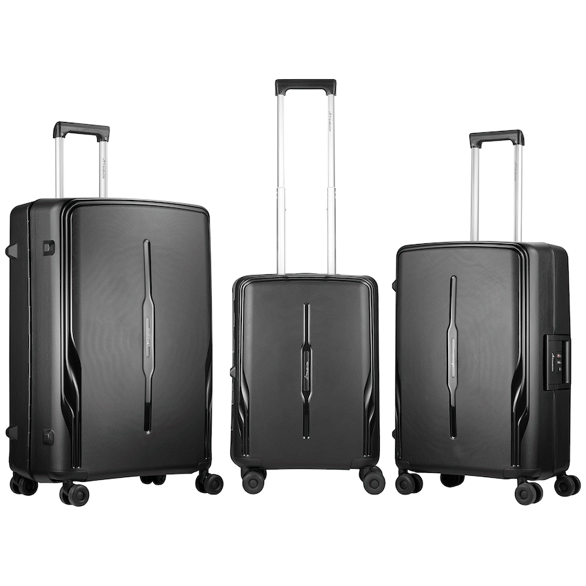 Travelwize Clipper PP 3Pc 4-Wheel Spinner Luggage Set Black