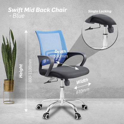 Everfurn Swift Mid Back Chair - Blue