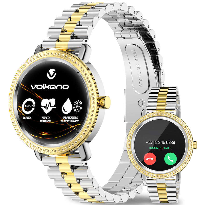 Volkano Ayla Collection Jewelled Smartwatch With 2 Colour Metal link strap