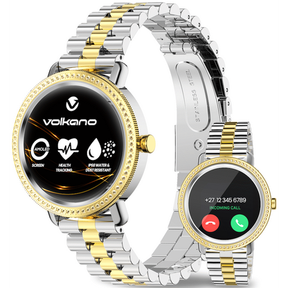 Volkano Ayla Collection Jewelled Smartwatch With 2 Colour Metal link strap