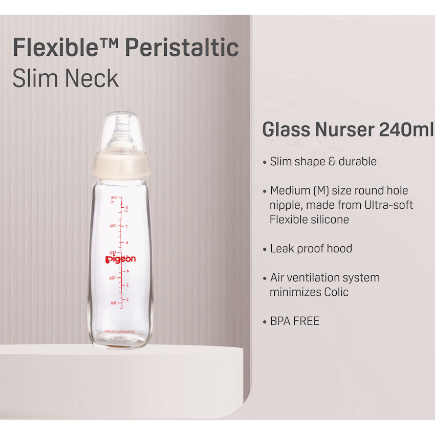 Pigeon Flexible Glass Bottle with Peristaltic Nipple 240ml