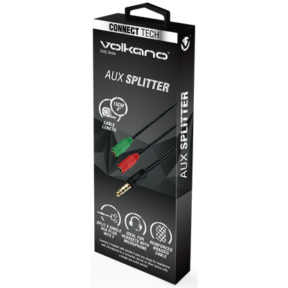 Volkano Unity Series AUX Splitter 4-Pole Plug to 2 AUX Sockets