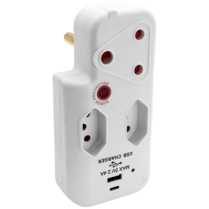 Ellies 3 Way Surge Adaptor with Type C + USB - WT