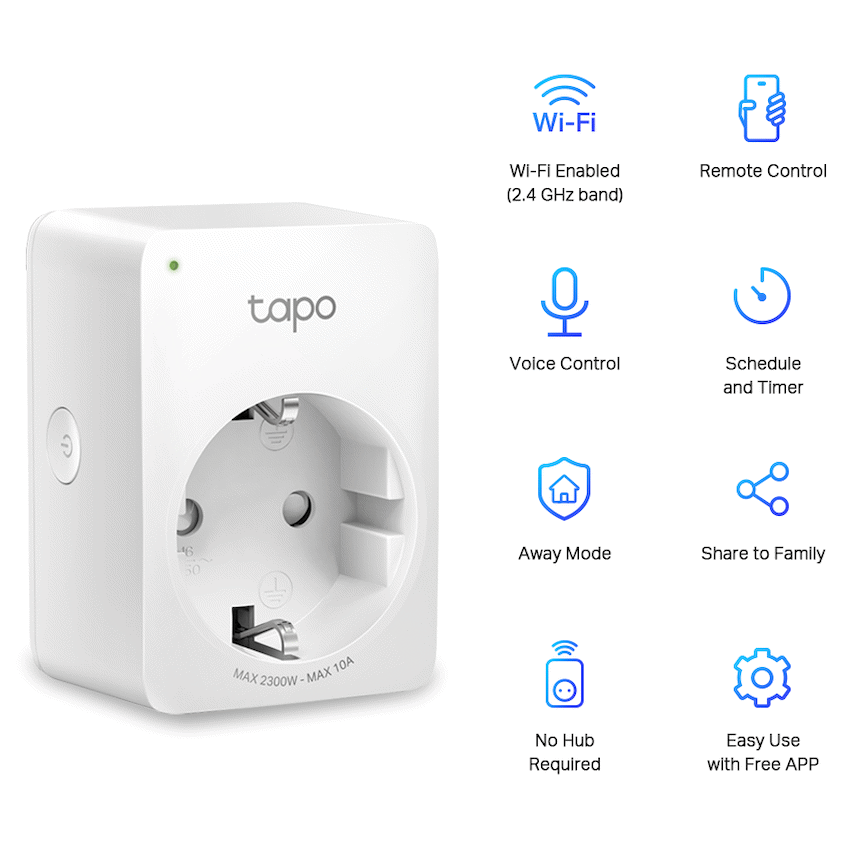 TP-Link Tapo P100 (1-Pack) Wi-Fi 2.4G (1T1R), BT Onboarding