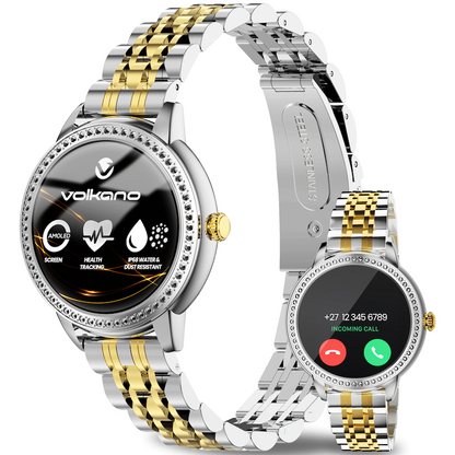 Volkano Ayla Collection Round Smartwatch With 2 Colour Metal link Strap
