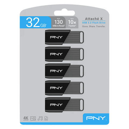 PNY 64GB USB 2.0 Flash Drive Value Pack - 5 Carded Units