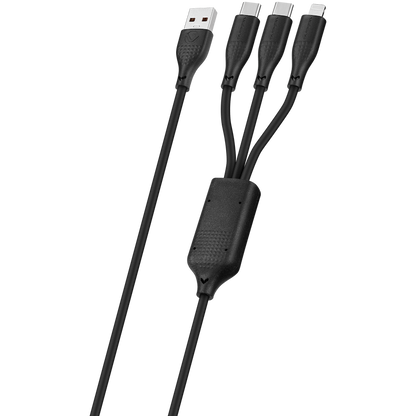 Volkano Nova Series USB-A to 2 USB-C and Lightning Cable 100W 1.2m TPE - Black