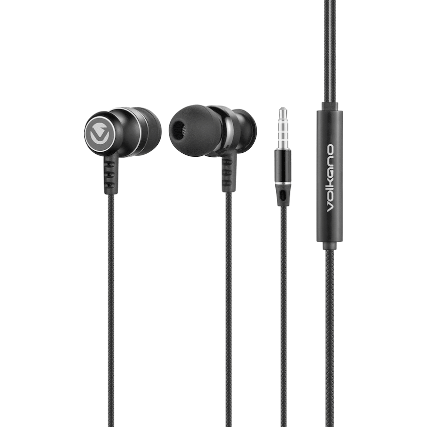 Volkano Earphones with Mic - STANNIC SERIES - Black