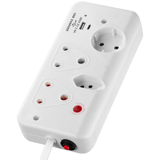 Switched 4-Way with 1x Type-C + 1x USB 2.4a Socket Medium Surge-Protected 0.5m