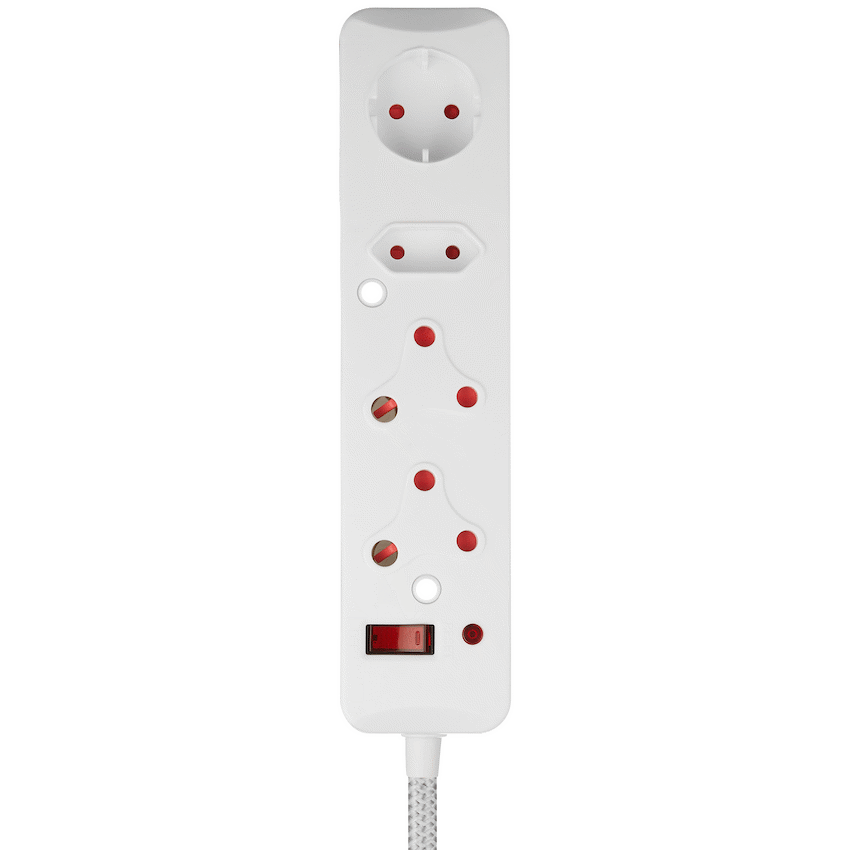 SWITCHED 4 Way Medium Surge Protected Multiplug 0.5M Braided Cord White