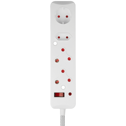 SWITCHED 4 Way Medium Surge Protected Multiplug 0.5M Braided Cord White