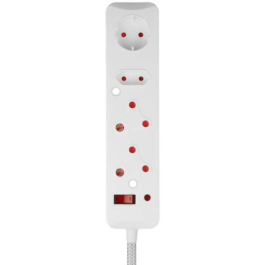 SWITCHED 4 Way Medium Surge Protected Multiplug 0.5M Braided Cord White