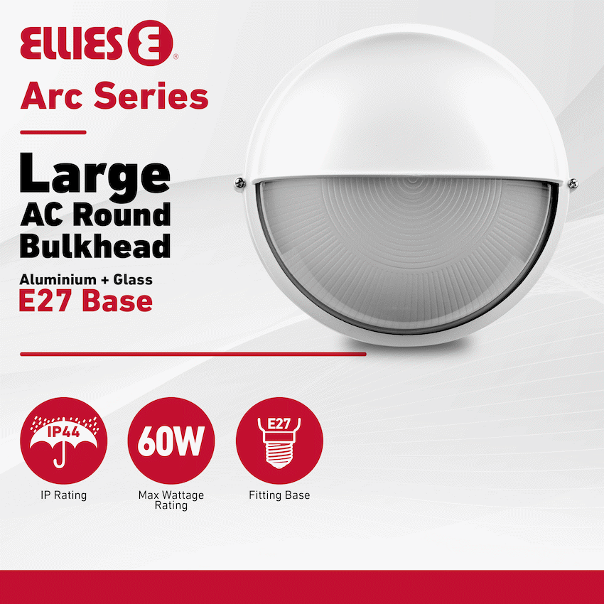 Ellies Arc Series - Large AC Round Bulkhead - Aluminium + Glass - E27 Base -WT