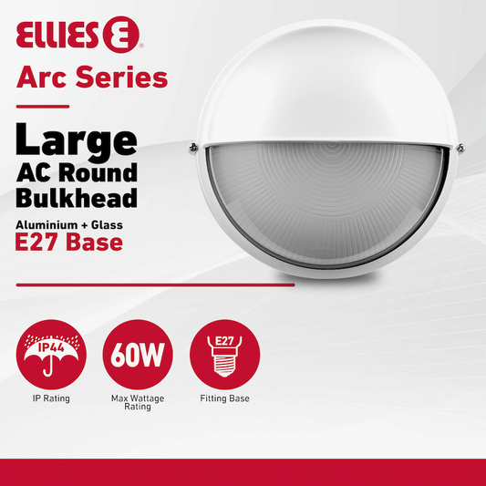 Ellies Arc Series - Large AC Round Bulkhead - Aluminium + Glass - E27 Base -WT