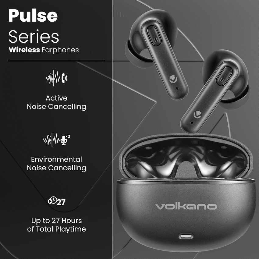 Volkano Pulse Series True Wireless Earphones with Charging Case - Black
