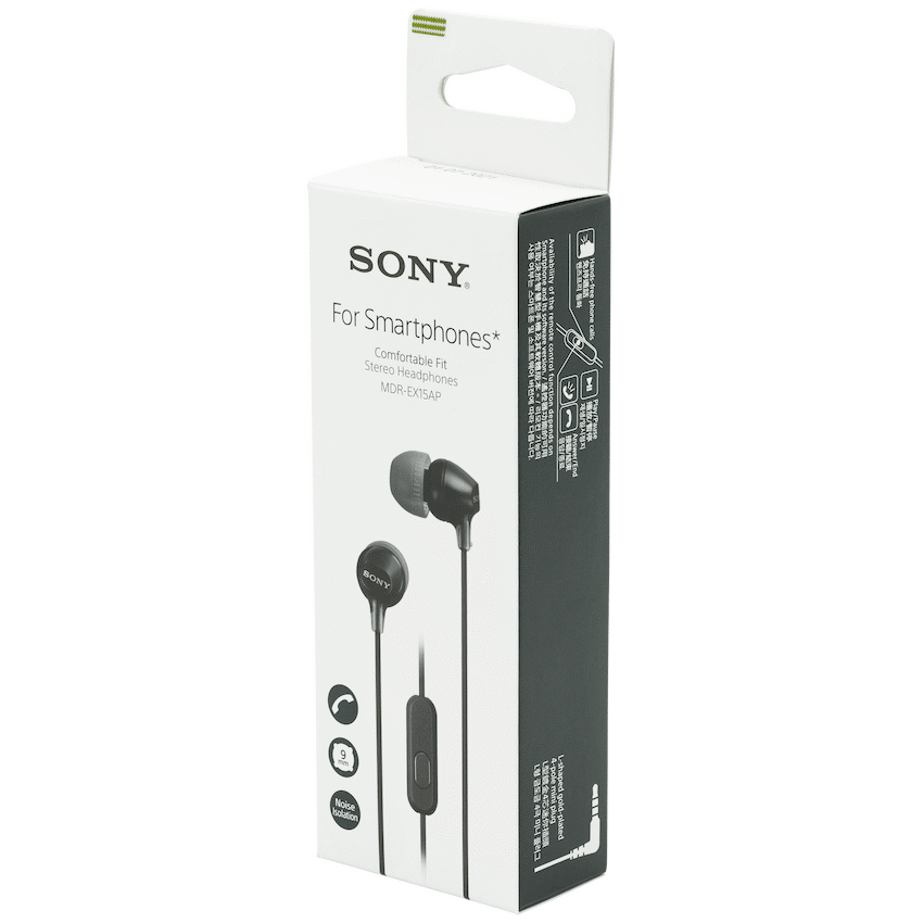 Sony MDR-EX15AP (Black) In-Ear Earphone with Mic for iPhone - Android - BlackBerry