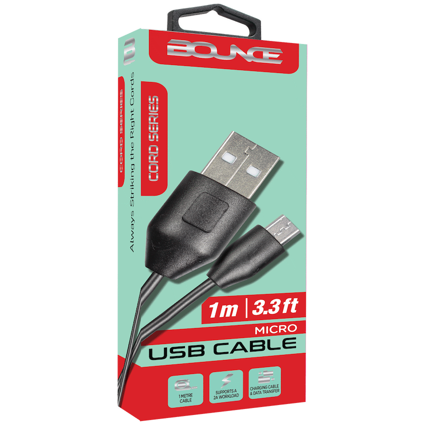Bounce Cord Series 1.2m Micro USB Cable - Black