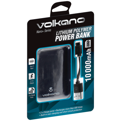 Volkano Nano + Series 10000mah Lithium Polymer Powerbank - Black