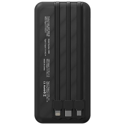 Amplify 10000mAh Power Bank with Integrated Cables - Black
