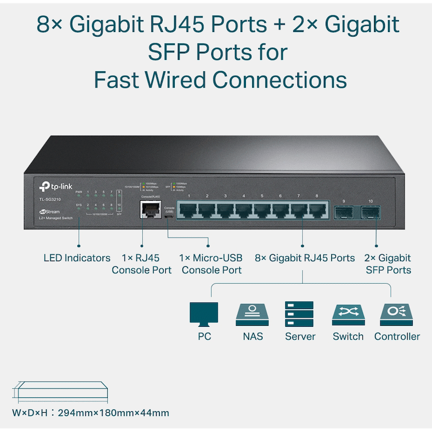 TP-Link TL-SG3210 JetStream 8-Port Gigabit L2+ Managed Switch with 2 SFP Slots