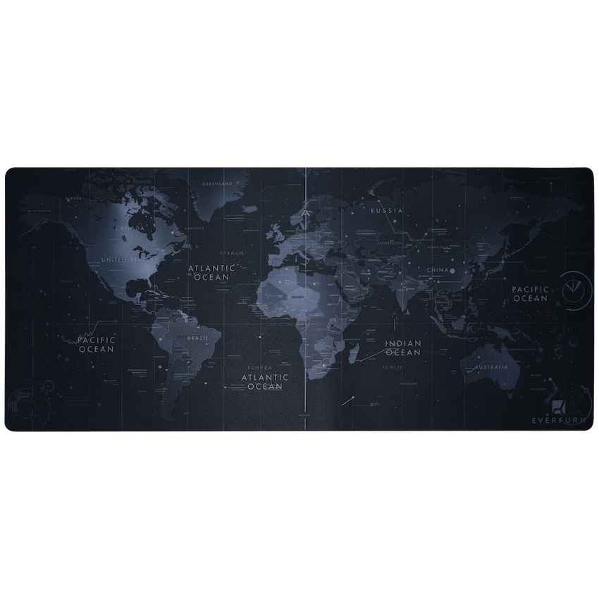 Everfurn Desk Mat - World Map - Large - Black - Non-Slip