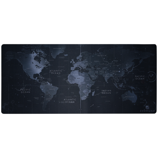 Everfurn Desk Mat - World Map - Large - Black - Non-Slip