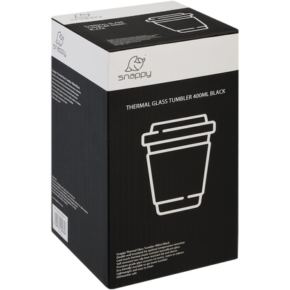 Snappy Thermal Glass Tumbler 400ml Black ( Order in Qty of 6)