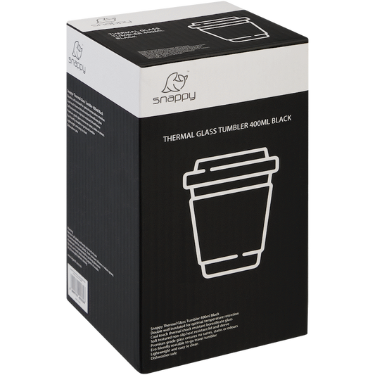 Snappy Thermal Glass Tumbler 400ml Black ( Order in Qty of 6)