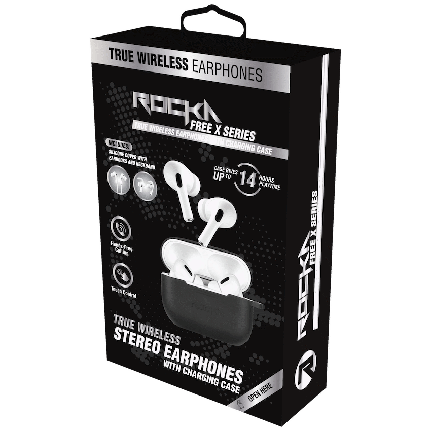 Rocka Free X Series TWS Earphones + Charging Case - White Case + Black Cover
