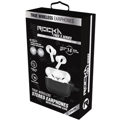 Rocka Free X Series TWS Earphones + Charging Case - White Case + Black Cover
