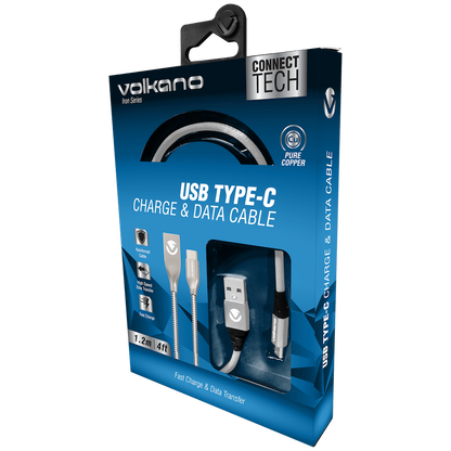 Volkano Iron Series Round Metallic Spring Type-C Cable 1.2m - Silver